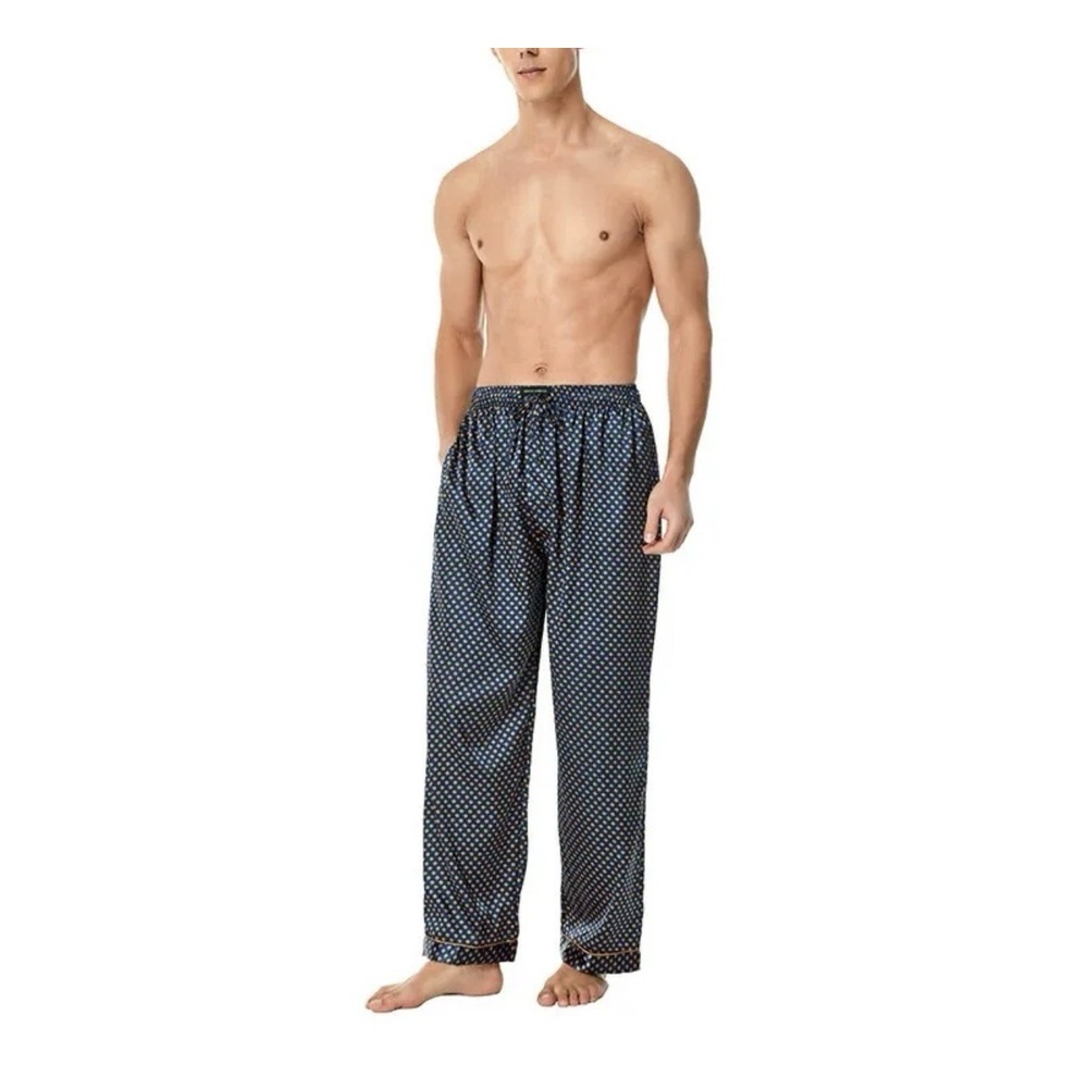 Tony & Candice Men's Satin Pajama Pants Long PJ Bottoms XL Navy Orange Print
